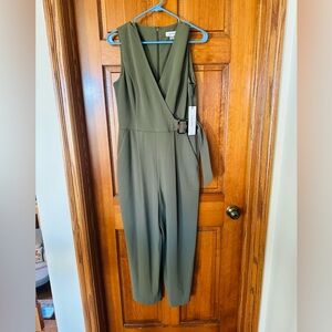 Calvin Klein Olive Faux Wrap-Front Sleeveless Jumpsuit